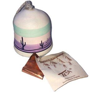 TESA Southwestern Vintage Hand-Painted Ceramic Bell Wind chime 3.5 x 4 inches
